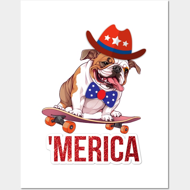 Patriotic Bulldog Skateboard 4th of July Wall Art by Spaceid